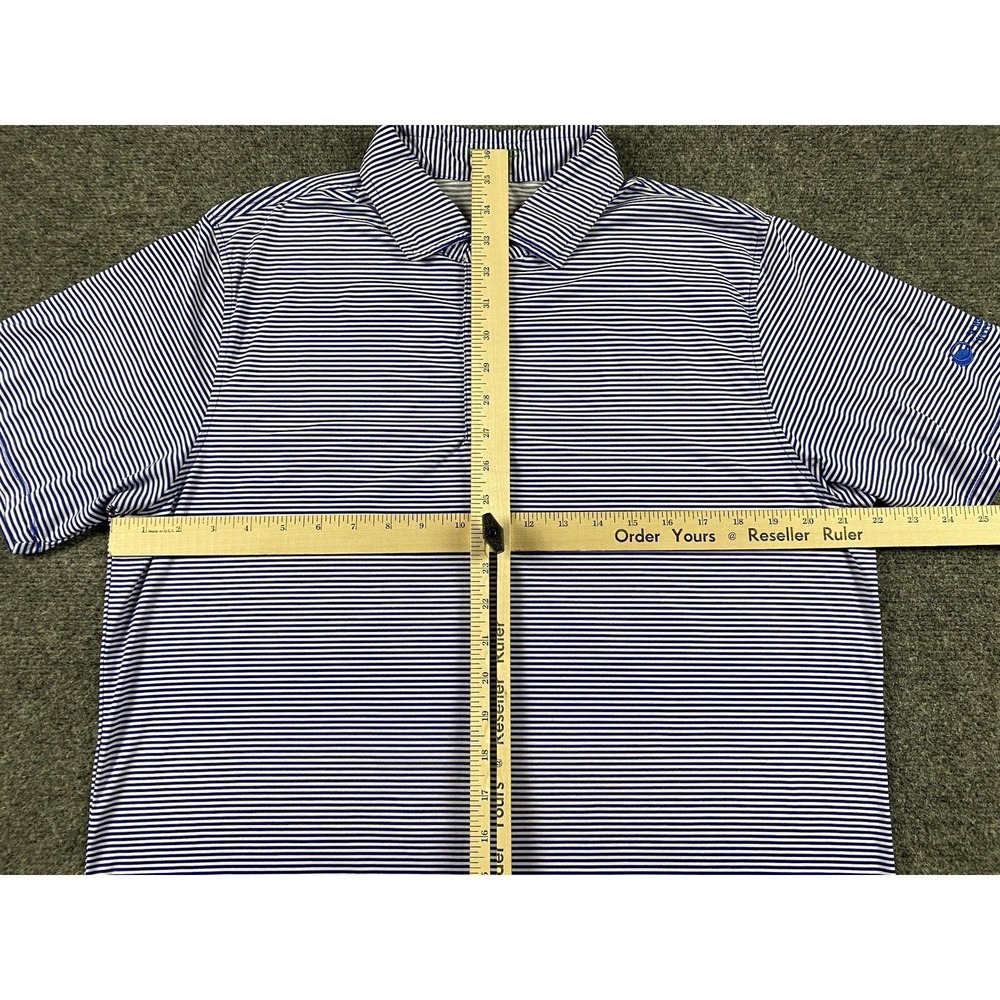 B Draddy Polo Golf Shirt M Blue White  Striped Performance Embroidered Logo USA - Picture 4 of 10